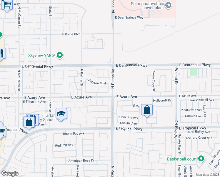 map of restaurants, bars, coffee shops, grocery stores, and more near 3424 Brayton Mist Drive in North Las Vegas