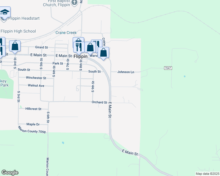 map of restaurants, bars, coffee shops, grocery stores, and more near Marshall Street in Flippin