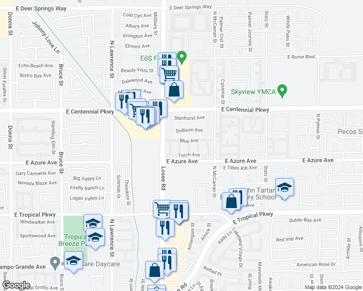 map of restaurants, bars, coffee shops, grocery stores, and more near 6224 Dara Street in North Las Vegas
