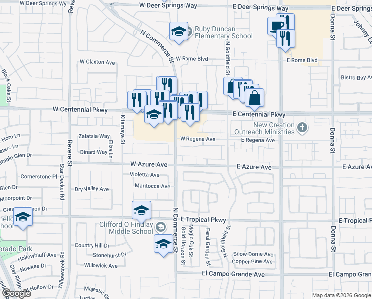 map of restaurants, bars, coffee shops, grocery stores, and more near 217 Delighted Avenue in North Las Vegas