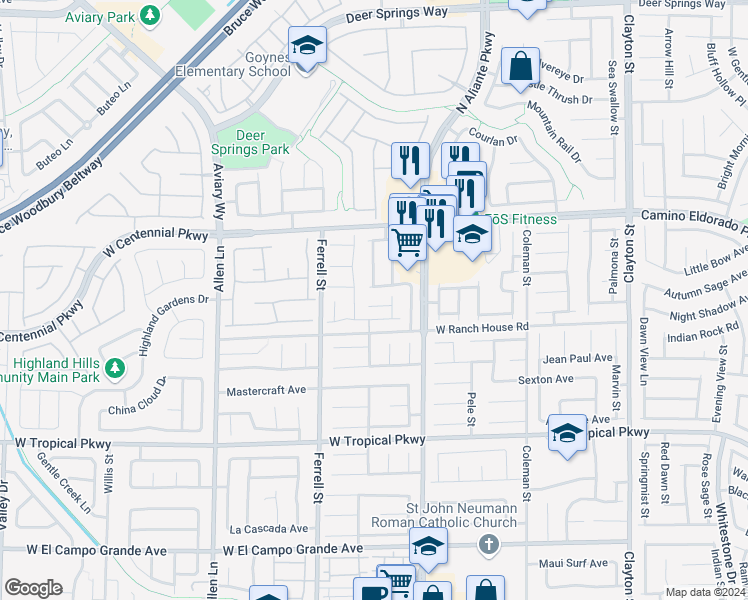map of restaurants, bars, coffee shops, grocery stores, and more near 6301 Pageant Street in North Las Vegas