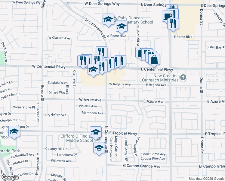 map of restaurants, bars, coffee shops, grocery stores, and more near 217 Delighted Avenue in North Las Vegas