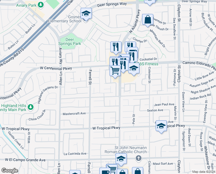 map of restaurants, bars, coffee shops, grocery stores, and more near 3018 San Niccolo Court in North Las Vegas