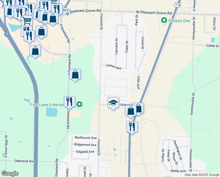 map of restaurants, bars, coffee shops, grocery stores, and more near 207 Devonshire Avenue in Lowell