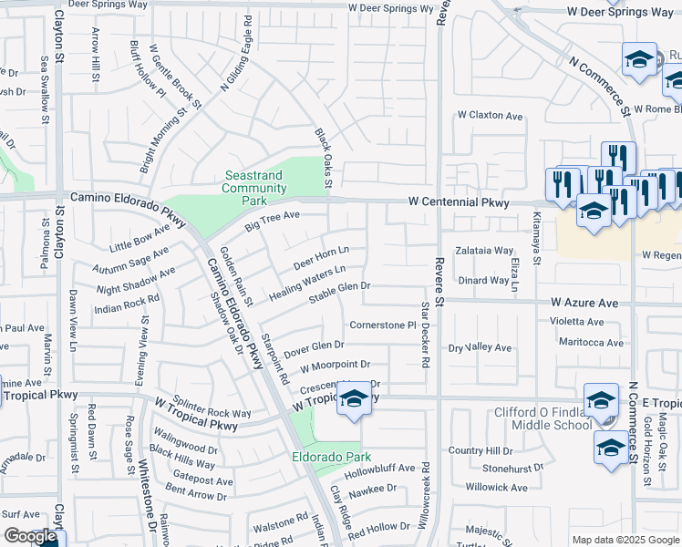 map of restaurants, bars, coffee shops, grocery stores, and more near 1207 Deer Horn Lane in North Las Vegas