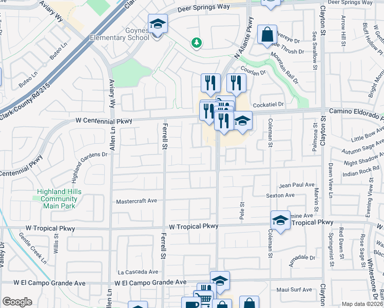 map of restaurants, bars, coffee shops, grocery stores, and more near 6301 Pageant Street in North Las Vegas