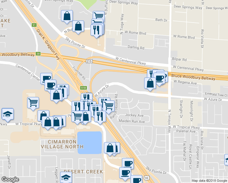 map of restaurants, bars, coffee shops, grocery stores, and more near 7495 West Azure Drive in Las Vegas