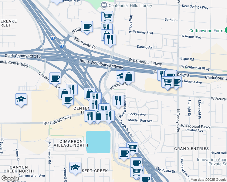 map of restaurants, bars, coffee shops, grocery stores, and more near 7495 West Azure Drive in Las Vegas