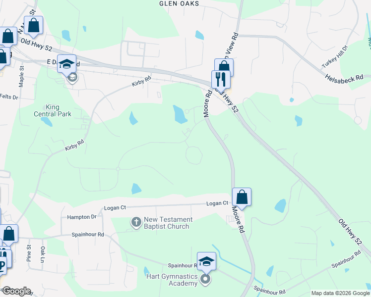map of restaurants, bars, coffee shops, grocery stores, and more near 140 Moore Road in King