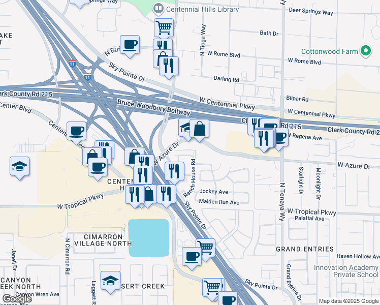 map of restaurants, bars, coffee shops, grocery stores, and more near 7554 Durham Hall Avenue in Las Vegas