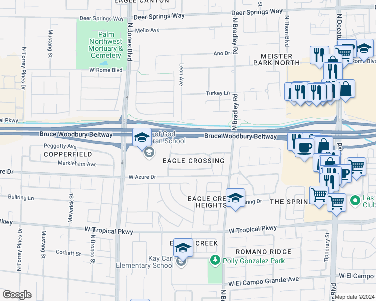 map of restaurants, bars, coffee shops, grocery stores, and more near 5612 Eagle Claw Avenue in Las Vegas