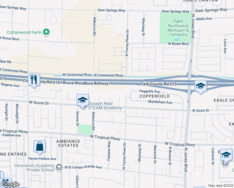 map of restaurants, bars, coffee shops, grocery stores, and more near 6221 Muirlands Court in Las Vegas