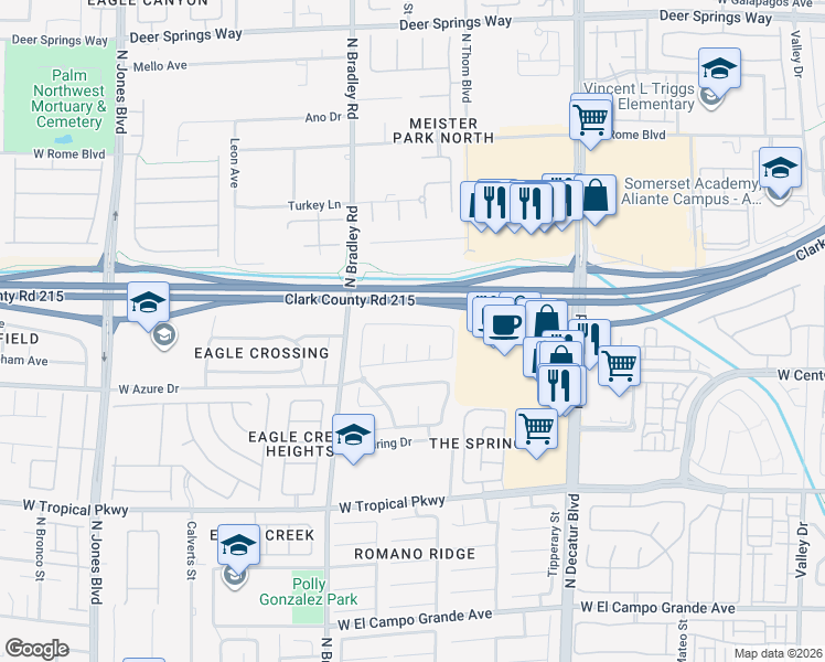 map of restaurants, bars, coffee shops, grocery stores, and more near 5209 Fall Meadows Avenue in Las Vegas