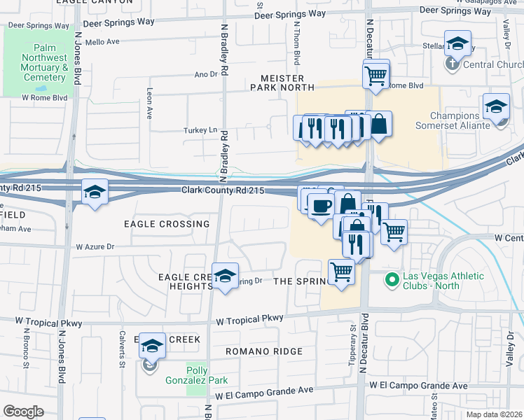 map of restaurants, bars, coffee shops, grocery stores, and more near 5220 Fall Meadows Avenue in Las Vegas