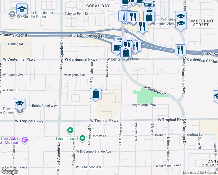 map of restaurants, bars, coffee shops, grocery stores, and more near 8887 Tierney Court in Las Vegas