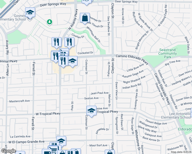 map of restaurants, bars, coffee shops, grocery stores, and more near 2261 Dalton Ridge Court in North Las Vegas