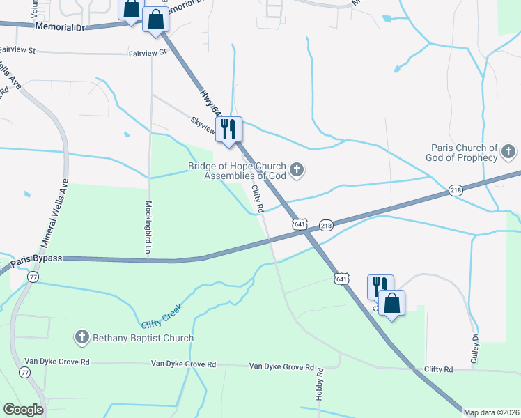 map of restaurants, bars, coffee shops, grocery stores, and more near 2-1428 Clifty Road in Paris