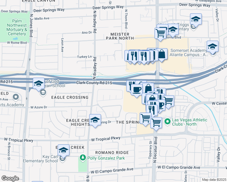 map of restaurants, bars, coffee shops, grocery stores, and more near 5201 Fall Meadows Avenue in Las Vegas