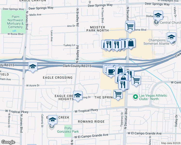 map of restaurants, bars, coffee shops, grocery stores, and more near 5220 Fall Meadows Avenue in Las Vegas