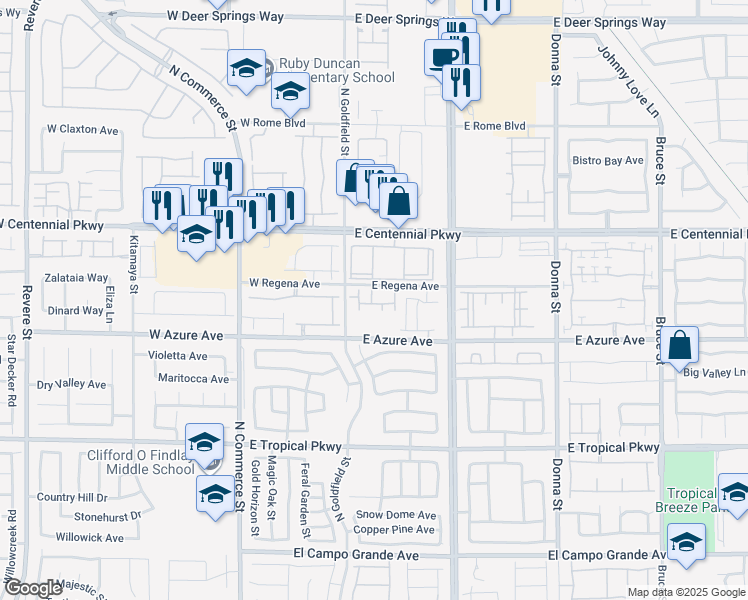 map of restaurants, bars, coffee shops, grocery stores, and more near 125 West Regena Avenue in North Las Vegas