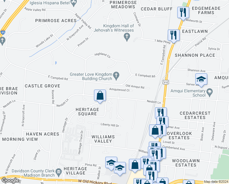 map of restaurants, bars, coffee shops, grocery stores, and more near 509 Amquiwood Court in Madison