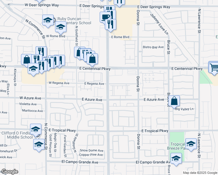map of restaurants, bars, coffee shops, grocery stores, and more near 14 East Regena Avenue in North Las Vegas