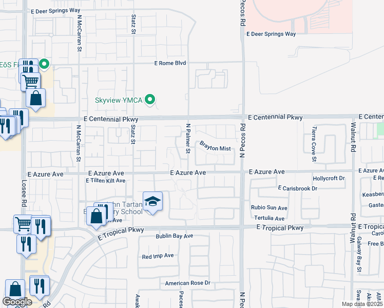 map of restaurants, bars, coffee shops, grocery stores, and more near 6237 Mercer Valley Street in North Las Vegas