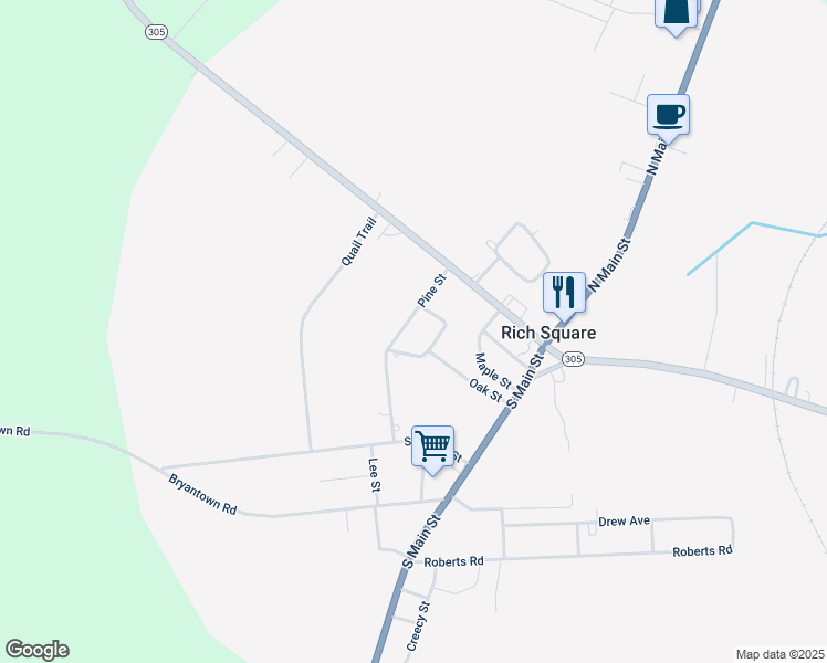 map of restaurants, bars, coffee shops, grocery stores, and more near 209 Pine Street in Rich Square