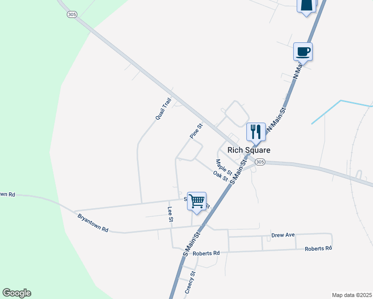 map of restaurants, bars, coffee shops, grocery stores, and more near 209 Pine Street in Rich Square