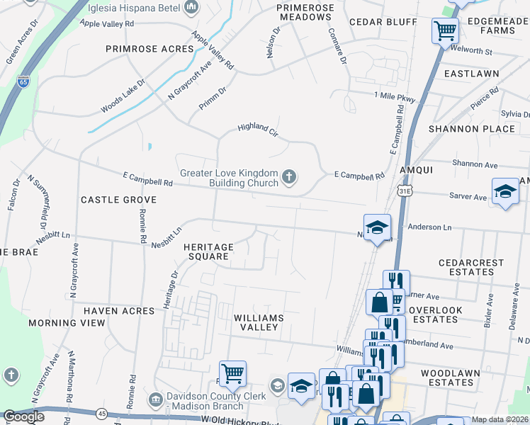 map of restaurants, bars, coffee shops, grocery stores, and more near 528 Amquiwood Court in Nashville