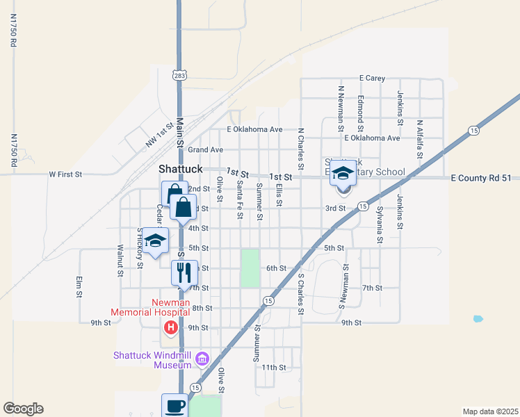 map of restaurants, bars, coffee shops, grocery stores, and more near 3rd Street in Shattuck