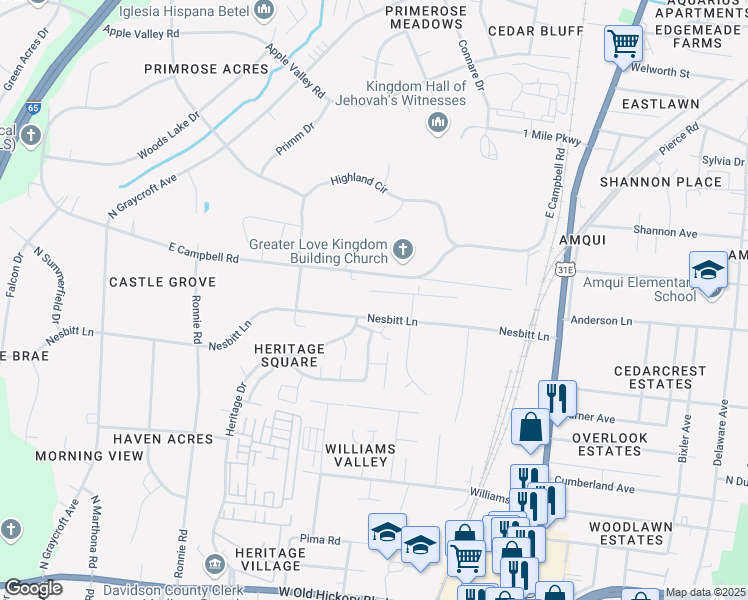 map of restaurants, bars, coffee shops, grocery stores, and more near 528 Amquiwood Court in Nashville