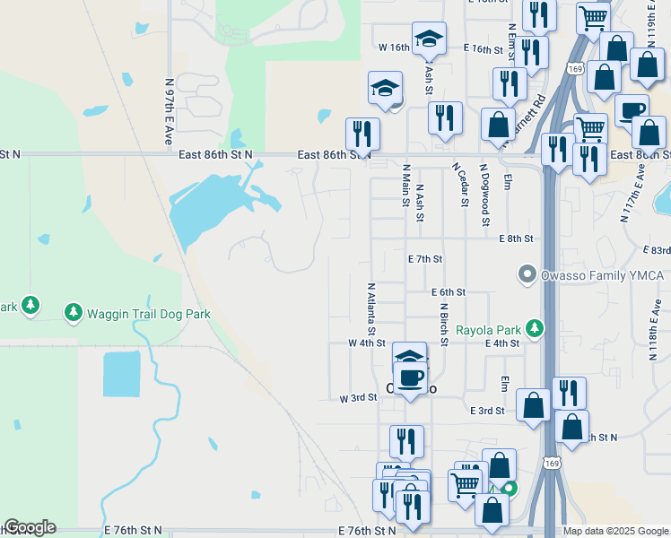 map of restaurants, bars, coffee shops, grocery stores, and more near 708 North Carlsbad Street in Owasso