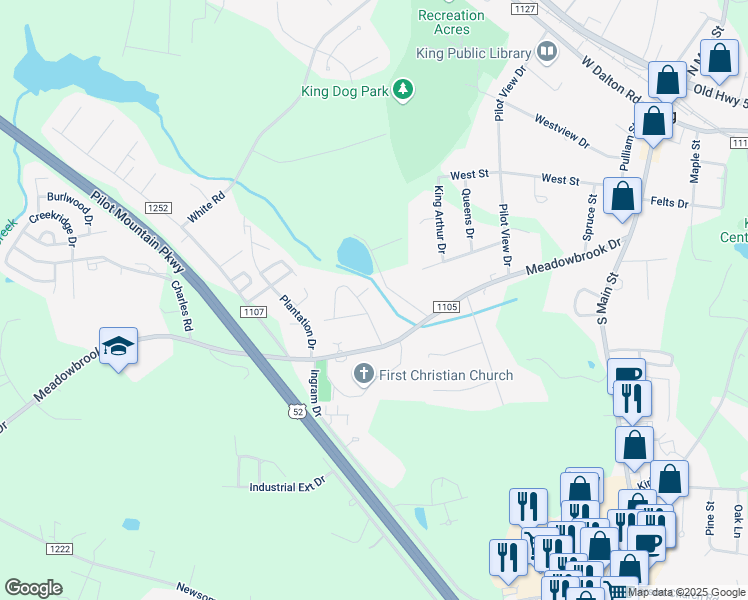map of restaurants, bars, coffee shops, grocery stores, and more near 202 Lake Street in King