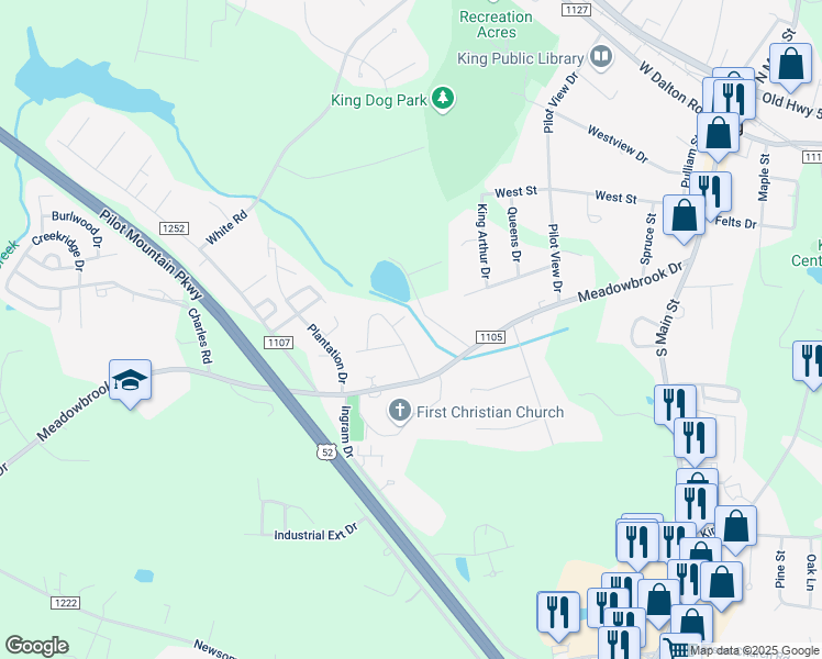 map of restaurants, bars, coffee shops, grocery stores, and more near 202 Lake Street in King