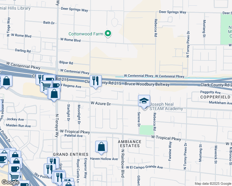map of restaurants, bars, coffee shops, grocery stores, and more near 6809 Sleepy Pine Avenue in Las Vegas