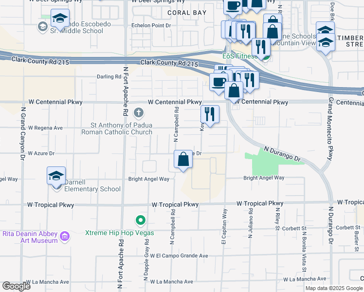 map of restaurants, bars, coffee shops, grocery stores, and more near North Campbell Road in Las Vegas