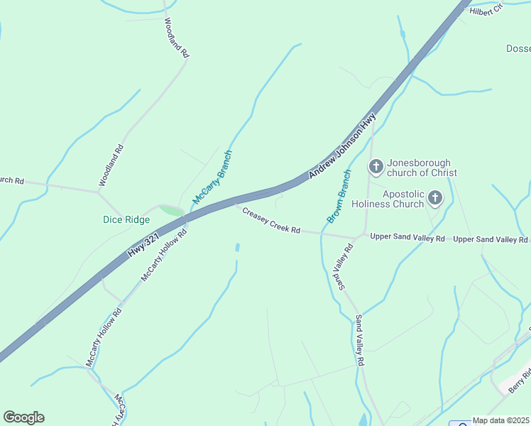 map of restaurants, bars, coffee shops, grocery stores, and more near 130 Creasey Creek Road in Jonesborough