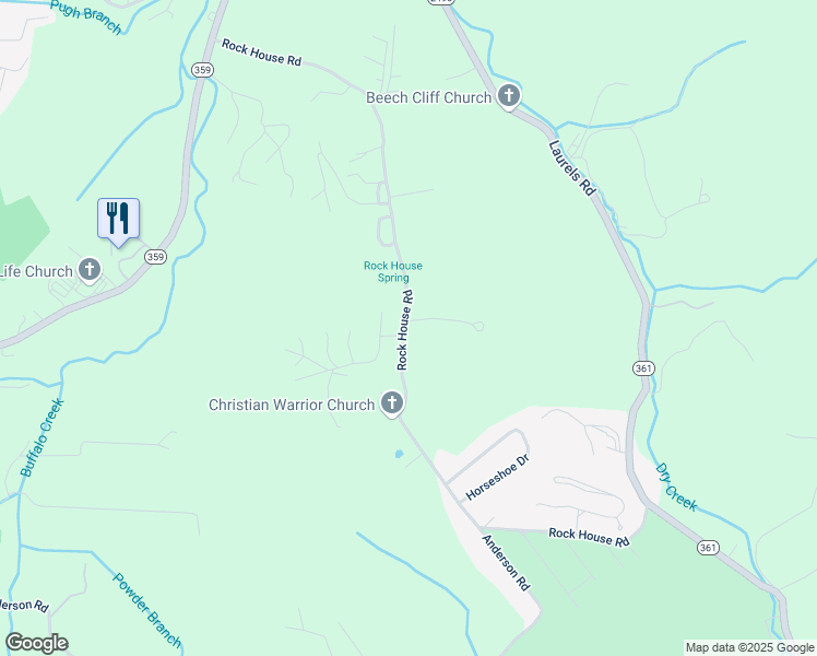 map of restaurants, bars, coffee shops, grocery stores, and more near 255 Rock House Road in Johnson City