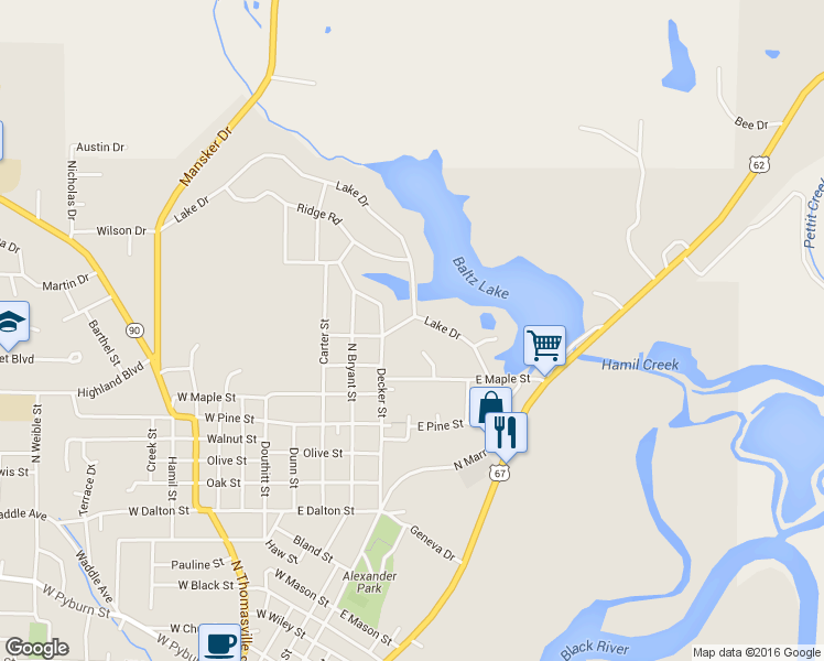 map of restaurants, bars, coffee shops, grocery stores, and more near 103 West Hickory Street in Pocahontas