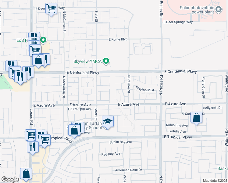 map of restaurants, bars, coffee shops, grocery stores, and more near 6253 Halstead Court in North Las Vegas