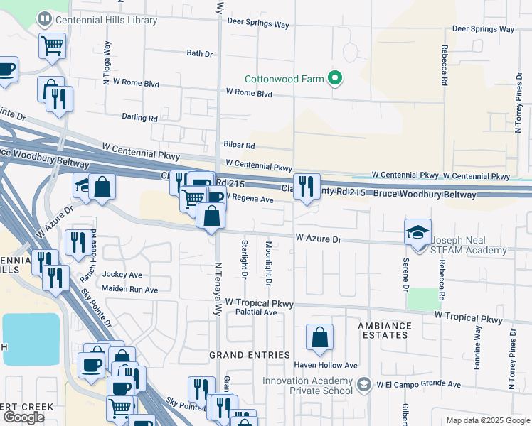 map of restaurants, bars, coffee shops, grocery stores, and more near 7109 Rancho De Taos Court in Las Vegas