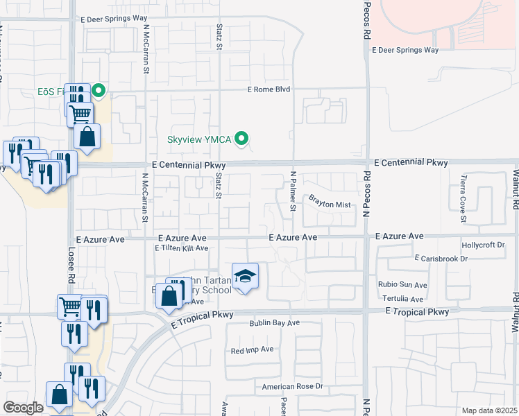 map of restaurants, bars, coffee shops, grocery stores, and more near 6253 Halstead Court in North Las Vegas