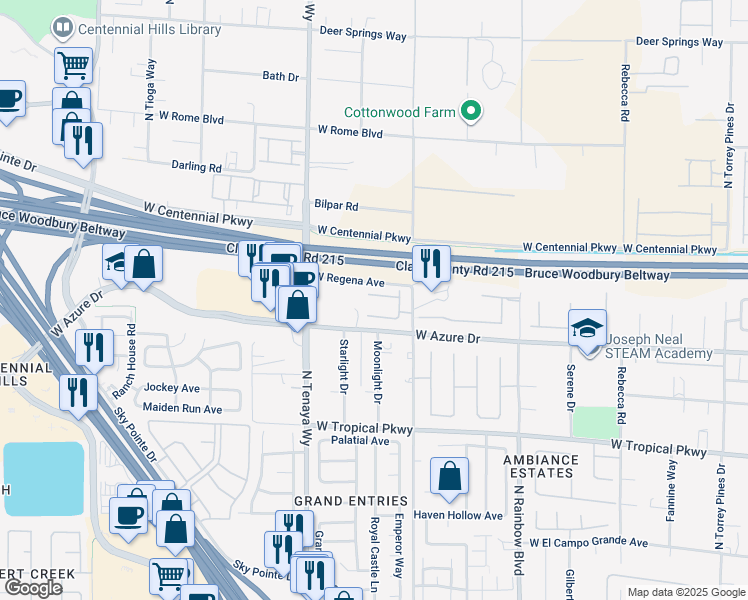 map of restaurants, bars, coffee shops, grocery stores, and more near 7109 Rancho De Taos Court in Las Vegas