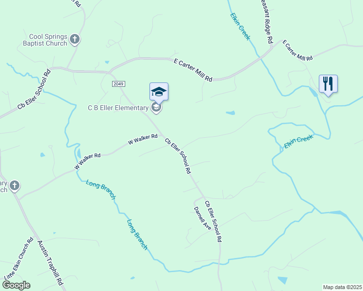 map of restaurants, bars, coffee shops, grocery stores, and more near 125 East Walker Road in Elkin