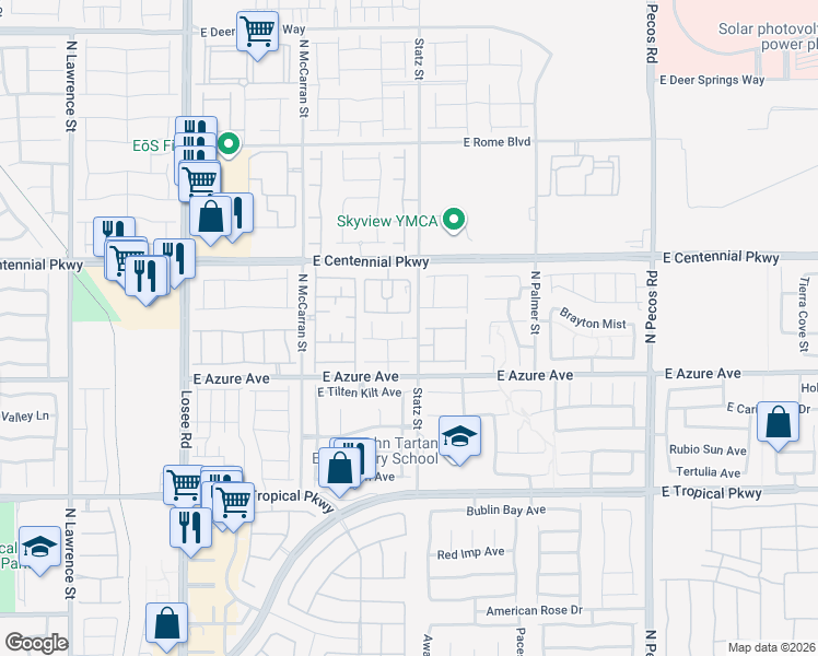map of restaurants, bars, coffee shops, grocery stores, and more near 6284 North Sledgehammer Court in North Las Vegas
