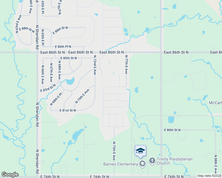 map of restaurants, bars, coffee shops, grocery stores, and more near 7416 East 84th Street North in Owasso
