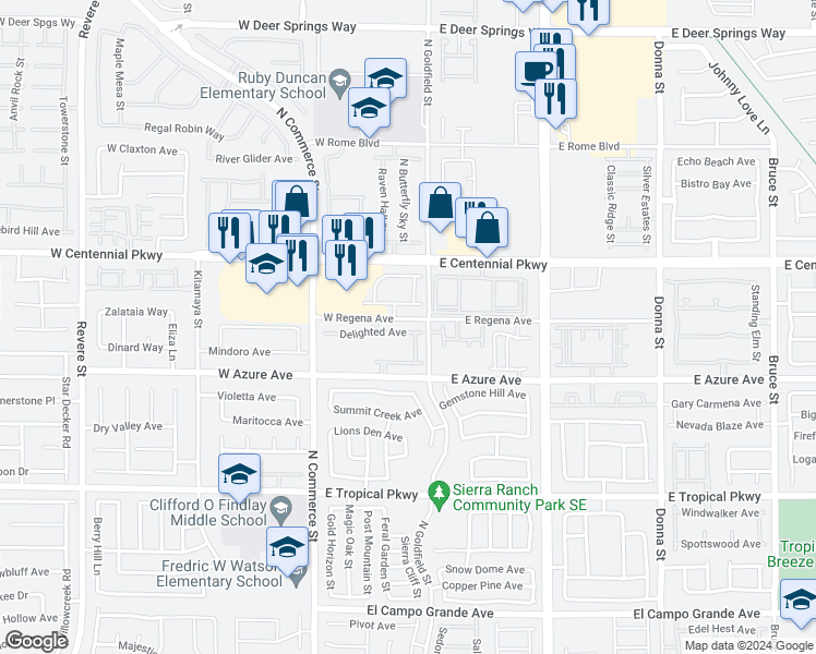 map of restaurants, bars, coffee shops, grocery stores, and more near 28 Delighted Avenue in North Las Vegas