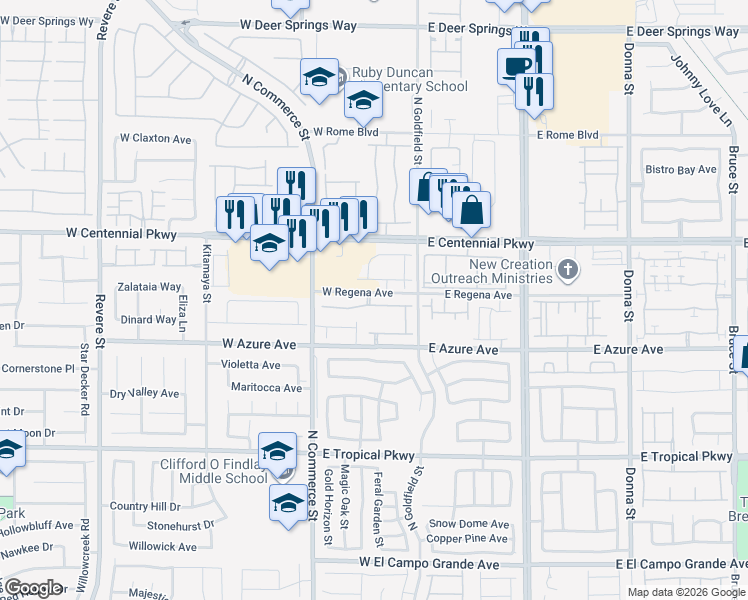 map of restaurants, bars, coffee shops, grocery stores, and more near 112 Delighted Avenue in North Las Vegas