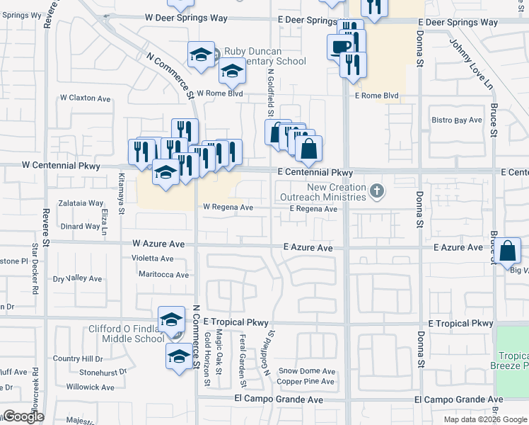 map of restaurants, bars, coffee shops, grocery stores, and more near 16 Delighted Avenue in North Las Vegas